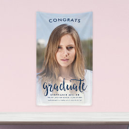Gefeliciteerd Blauwe Script Foto Afstuderen Spandoek