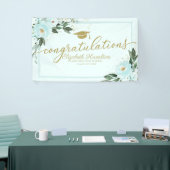 Gefeliciteerd Blauwgroen Bloemen Afstudeerfeest Spandoek (Beurs)