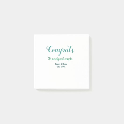 Gefeliciteerd blauwgroen bruidspaar naam gesticht post-it® notes (Voorkant)