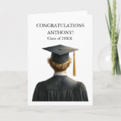 Gefeliciteerd Blonde Man Afstuderen in Black Gown Bedankkaart (Voorkant)