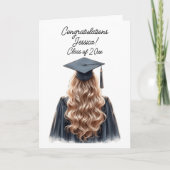 Gefeliciteerd Blonde Vrouw Afstuderen in zwart Bedankkaart (Voorkant)