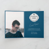 Gefeliciteerd Blue Afstuderen Foto Afstuderen Kaart (Binnen)