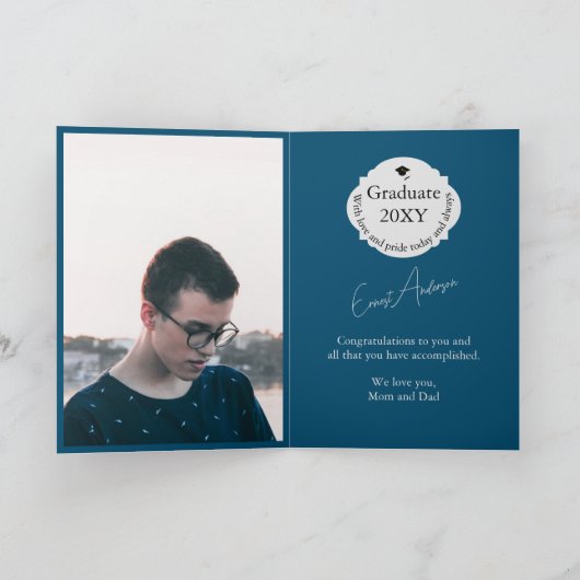 Gefeliciteerd Blue Afstuderen Foto Afstuderen Kaart (Binnen)
