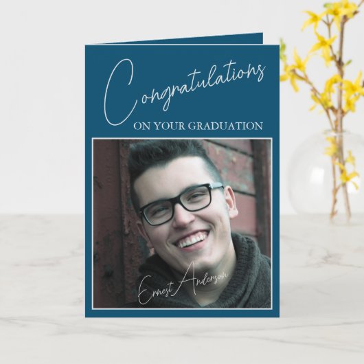 Gefeliciteerd Blue Afstuderen Foto Afstuderen Kaart (Gele Bloem)