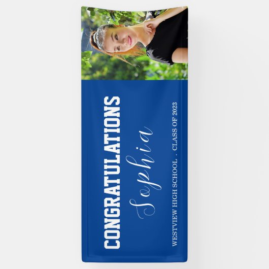 Gefeliciteerd Blue Afstuderen Party Foto Spandoek (Verticaal)