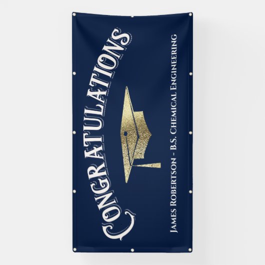 Gefeliciteerd Blue Gold Afstuderen Spandoek (Verticaal)