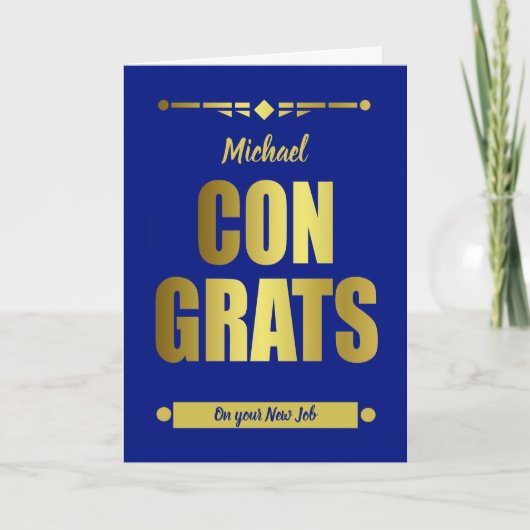Gefeliciteerd Blue Gold Typografie Kaart (Voorkant)