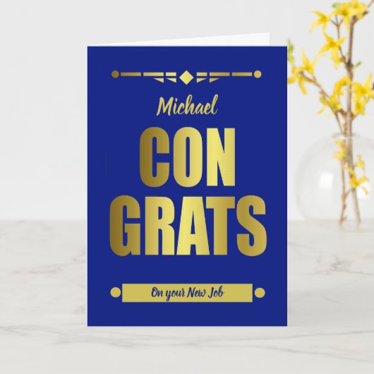 Gefeliciteerd Blue Gold Typografie Kaart (Gele Bloem)