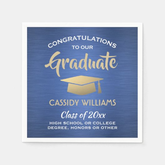 Gefeliciteerd Blue Gold White Modern Afstuderen Servet (Voorkant)