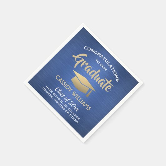 Gefeliciteerd Blue Gold White Modern Afstuderen Servet (Hoek)