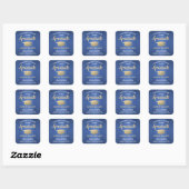 Gefeliciteerd Blue Gold White Modern Afstuderen Vierkante Sticker (Vel)