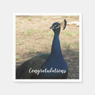 Gefeliciteerd Blue Proud Peacock Foto Bird Servet