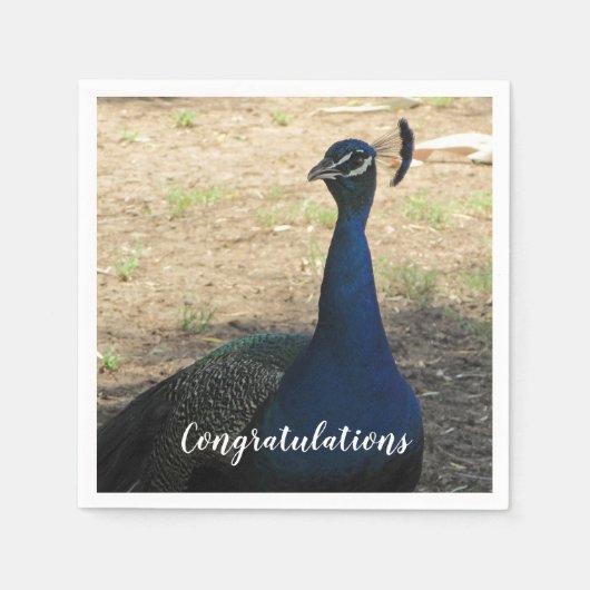 Gefeliciteerd Blue Proud Peacock Foto Bird Servet (Voorkant)