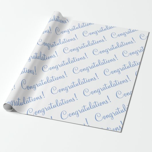 Gefeliciteerd Blue Script Wedding Baby shower Cadeaupapier (Uitgerold)