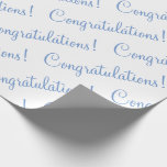 Gefeliciteerd Blue Script Wedding Baby shower Cadeaupapier<br><div class="desc">Felicitatie! Blauw papier voor een bruiloft,  vrijgezellenfeest,  baby shower,  promotie,  nieuwe babyjongen,  enz. Eenvoudig en lief.</div>