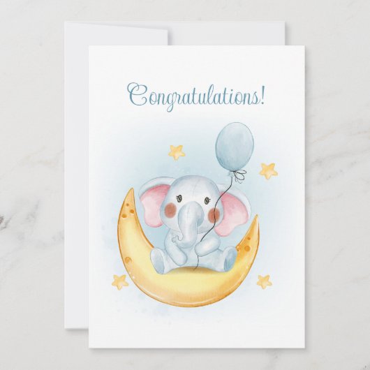 Gefeliciteerd Blue Waterverf Baby Kaart (Voorkant)