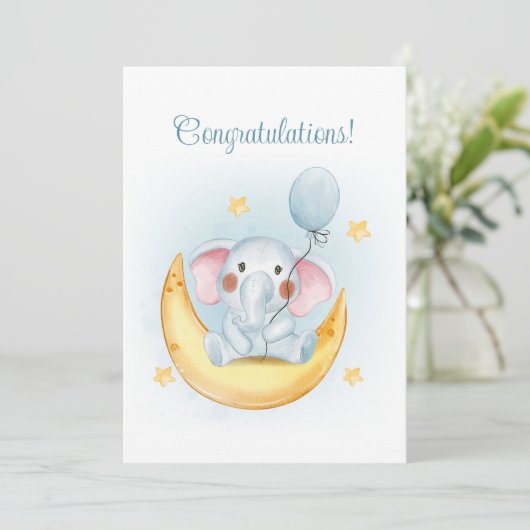 Gefeliciteerd Blue Waterverf Baby Kaart (Staand voorkant)