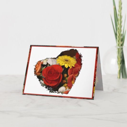 Gefeliciteerd Boeket Grunge Bloem Hart Kaart (Voorkant)