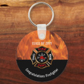 Gefeliciteerd Brandweerman Flames Klas | Naam Sleutelhanger (Voorkant)