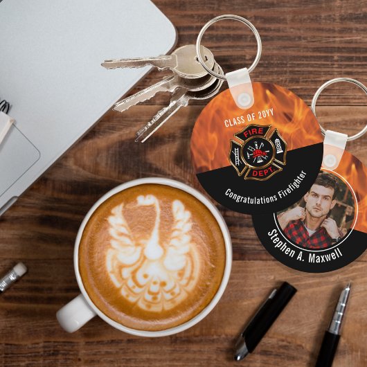 Gefeliciteerd Brandweerman Flames Klas | Naam Sleutelhanger