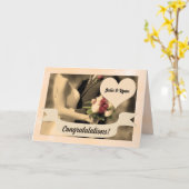 Gefeliciteerd, Bride en Groom Sepia Kaart (Gele Bloem)