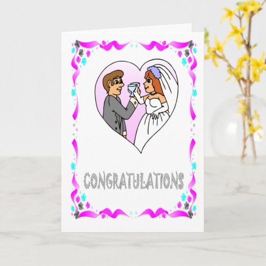 Gefeliciteerd, bruid en bruidegom kaart (Gele Bloem)