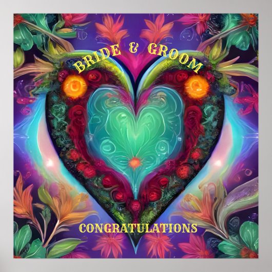 GEFELICITEERD BRUID EN BRUIDEGOM POSTER (Voorkant)