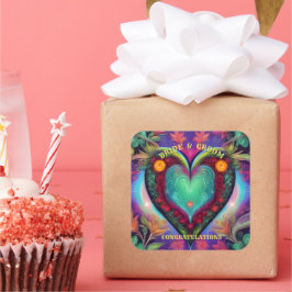 GEFELICITEERD BRUID EN BRUIGOM VIERKANTE STICKER