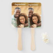 Gefeliciteerd Bruiloft Verloving Foto Faux Gold Handwaaier (Voorkant en achterkant)