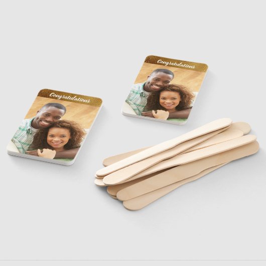 Gefeliciteerd Bruiloft Verloving Foto Faux Gold Handwaaier (Niet-gemonteerd)