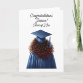 Gefeliciteerd Brunette Vrouw Afstuderen in Blauw Bedankkaart (Voorkant)