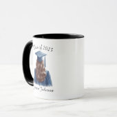 Gefeliciteerd Brunette Vrouw Afstuderen in Blauw Mok (Voorkant links)