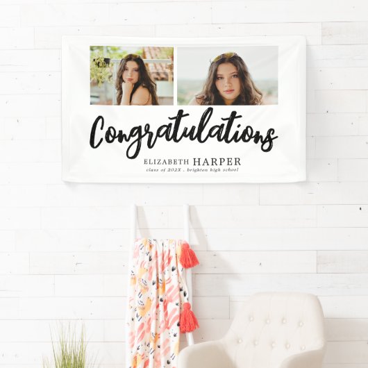 Gefeliciteerd Brush Script 2 Foto Afstuderen Spandoek (Insitu)