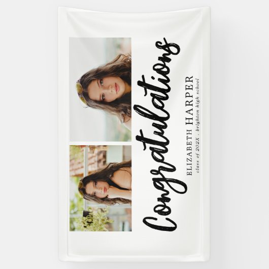 Gefeliciteerd Brush Script 2 Foto Afstuderen Spandoek (Verticaal)