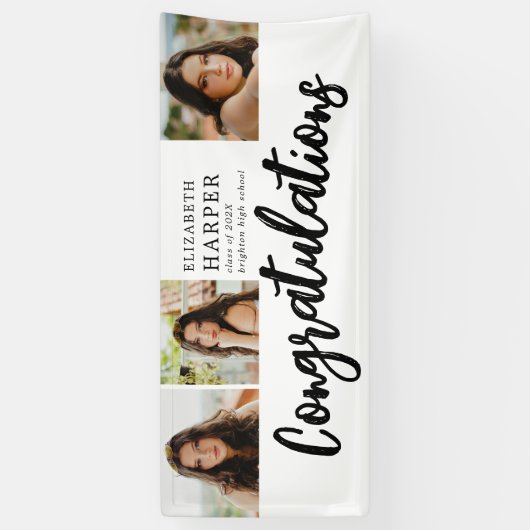 Gefeliciteerd Brush Script 3 Foto Afstuderen Spandoek (Verticaal)