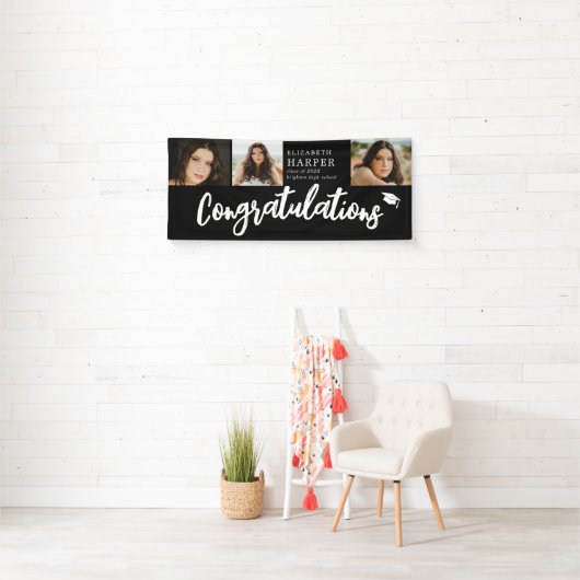 Gefeliciteerd Brush Script 3 Foto Afstuderen Spandoek (Insitu)