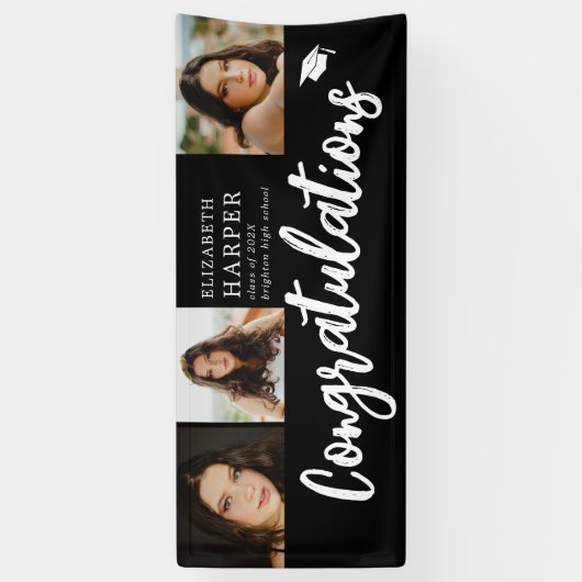 Gefeliciteerd Brush Script 3 Foto Afstuderen Spandoek (Verticaal)