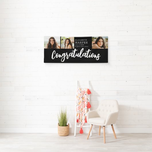 Gefeliciteerd Brush Script  3 Foto Afstuderen Spandoek (Insitu)