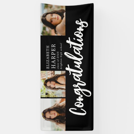 Gefeliciteerd Brush Script 3 Foto Afstuderen Spandoek (Verticaal)