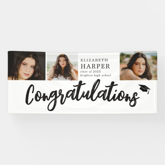Gefeliciteerd Brush Script  3 Foto Afstuderen Spandoek (Horizontaal)