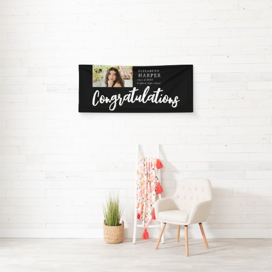 Gefeliciteerd Brush Script Foto Afstuderen Spandoek (Insitu)