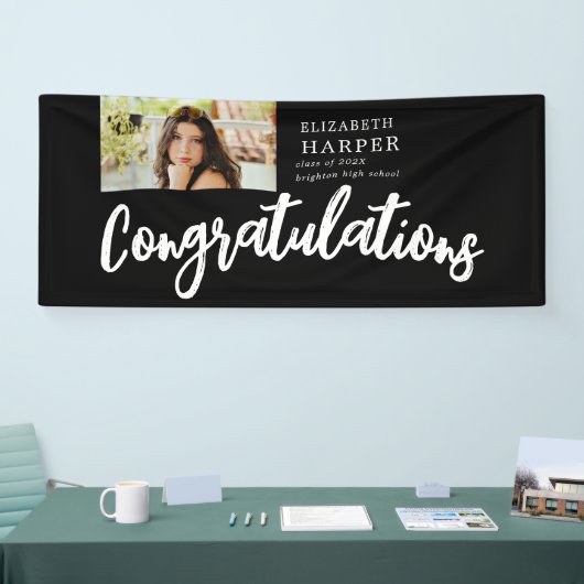 Gefeliciteerd Brush Script Foto Afstuderen Spandoek (Beurs)