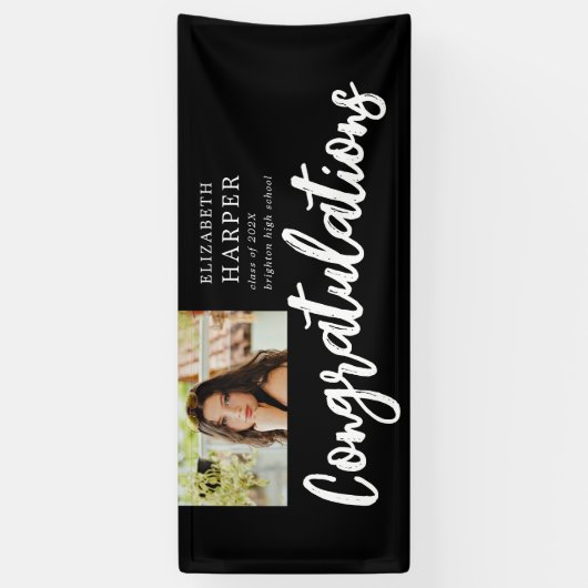 Gefeliciteerd Brush Script Foto Afstuderen Spandoek (Verticaal)