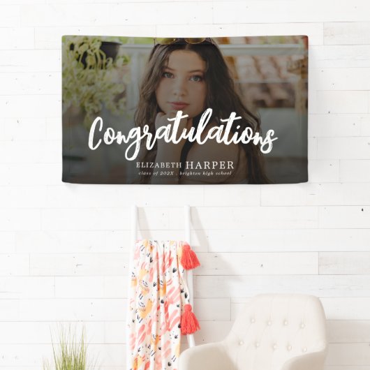 Gefeliciteerd Brush Script Foto Afstuderen Spandoek (Insitu)