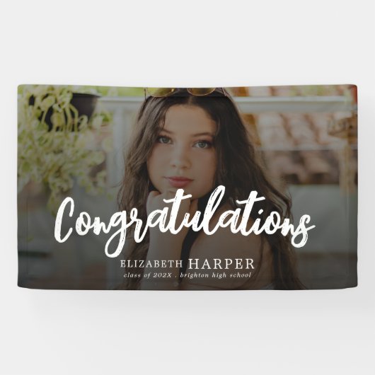 Gefeliciteerd Brush Script Foto Afstuderen Spandoek (Horizontaal)