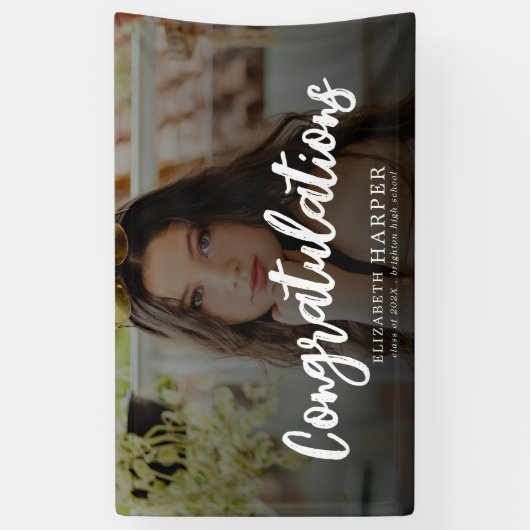 Gefeliciteerd Brush Script Foto Afstuderen Spandoek (Verticaal)