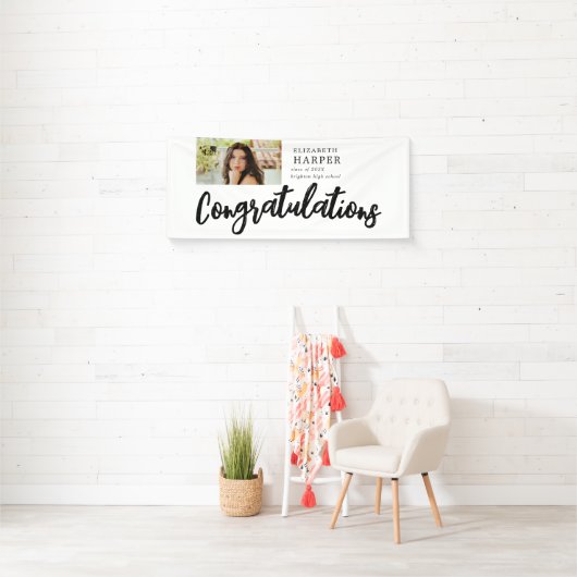 Gefeliciteerd Brush Script Foto Afstuderen Spandoek (Insitu)