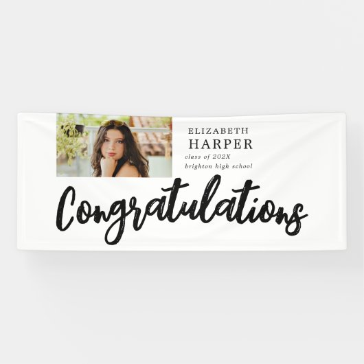 Gefeliciteerd Brush Script  Foto Afstuderen Spandoek (Horizontaal)