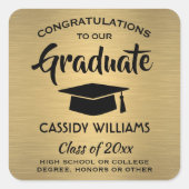 Gefeliciteerd Brushed Gold Faux Folie Afstuderen Vierkante Sticker (Voorkant)