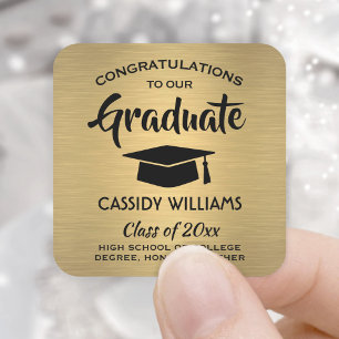 Gefeliciteerd Brushed Gold Faux Folie Afstuderen Vierkante Sticker